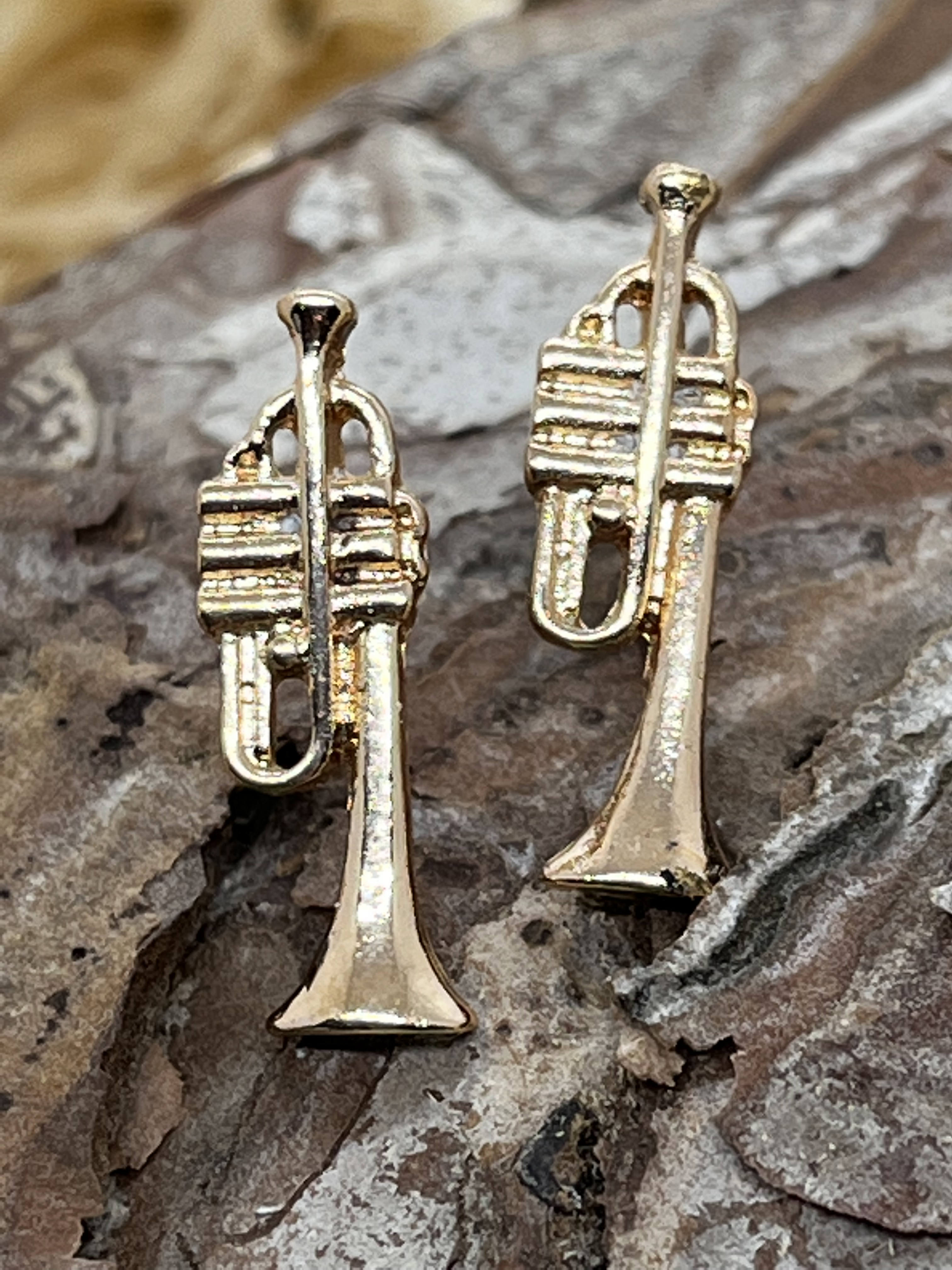 Trumpet Cornet Stainless Steel Silver Gold Earring Studs