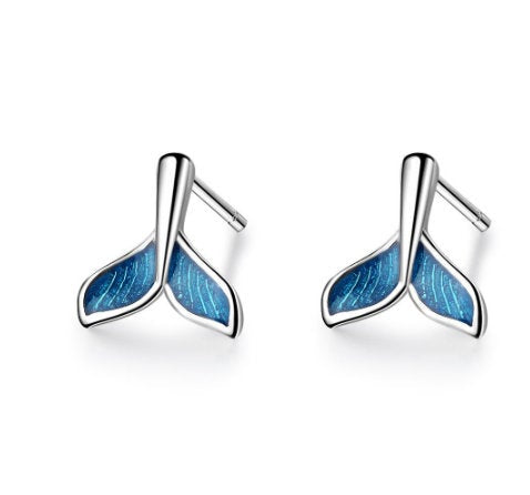 Whale Tail Mermaid Tail Silver Earrings